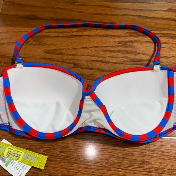 NWT Gianni Bini Molded Cup Halter Red Blue Stripe Bikini Top Size Large - Picture 7 of 11